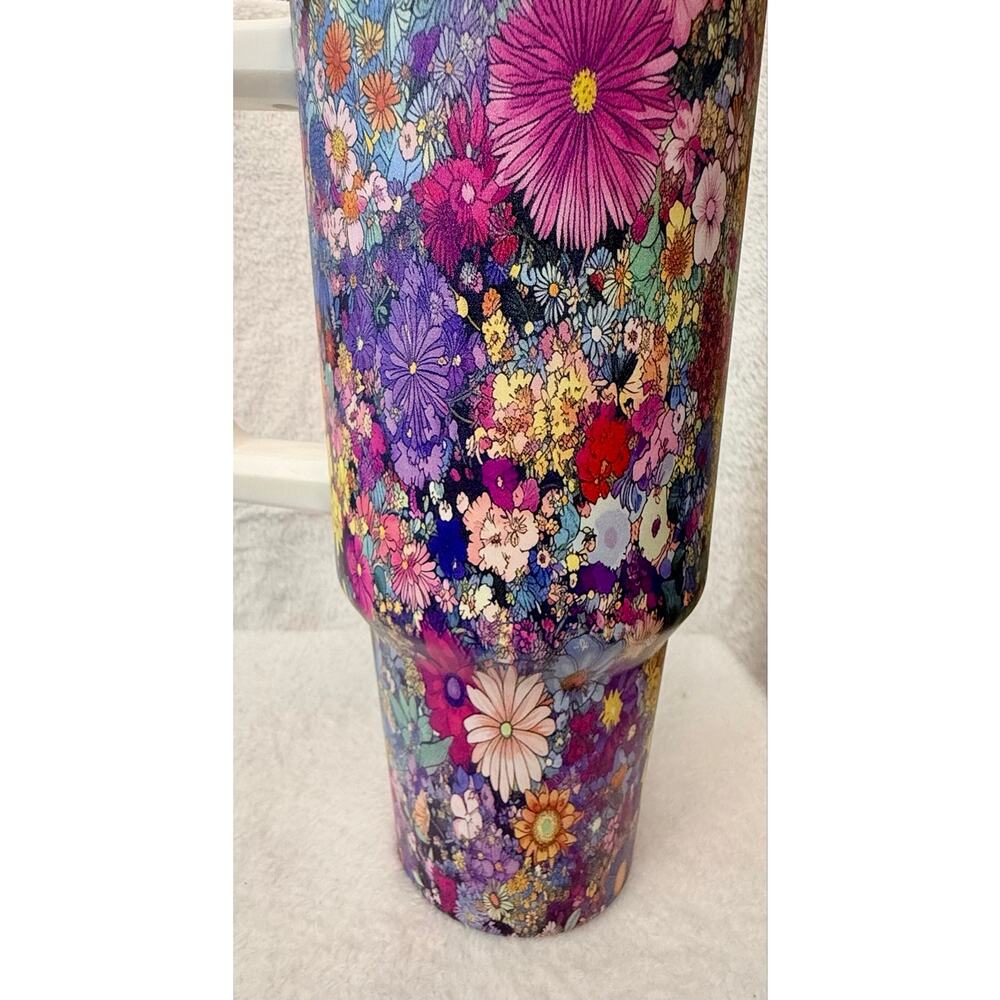 colorful floral patterned stainless steel insulated tumbler with handle 39 OZ